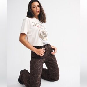 🐆 Abercrombie Curve Love 90s Relaxed Leopard Print Straight Leg Jeans 26L NWT